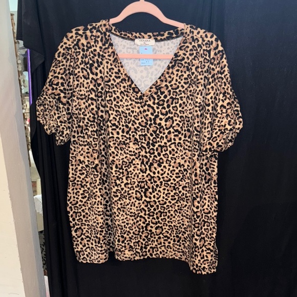 Zenana Outfitters Tops - Zenana Outfitters Tan and Cream Ruffled Short Sleeve Blouse
